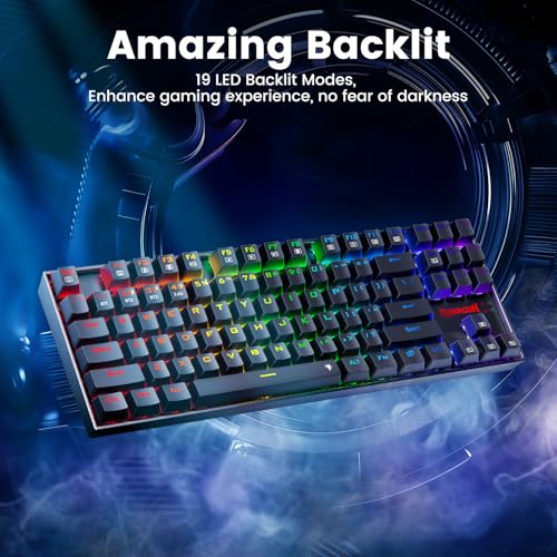 Redragon Wireless Gaming Keyboard, BT/2.4Ghz Tri-Mode Mechanical Keyboard, buit-in Battery, Programmable 87 Keys TKL, LED Rainbow Backlit - K552-KRS - color: Deep Blue