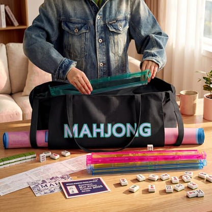Abbylike 28x9 Inches Mahjong Bag for Rolled Mat Tiles Racks Pushers Accessories Empty Mahjong Tote Bag with Zipper Closure Outer Pockets Lining Large Capacity(Black,Canvas) - color: Black