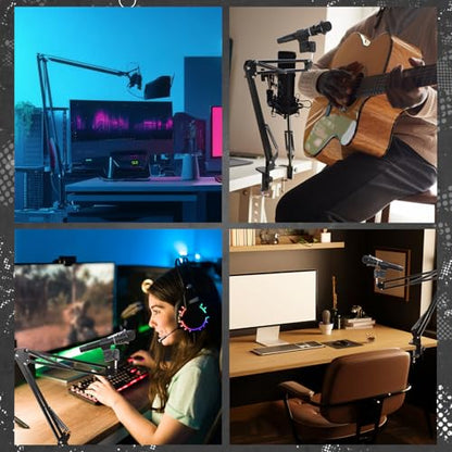 Leinuosen 2 Pcs Boom Mic Arm Desk Microphone Stand with 3/8" Screw Mount Clamp Storable Microphone Stand Adapter Mic Holder for Light Mics Podcast Gaming Recording
