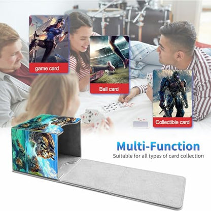 Card Deck Box for Trading Cards,MTG Commander Deck Box Fits 100+ Single Sleeved Cards,Leather Magnetic Card Storage Box for YuGiOh TCG CCG Cards,Cute Tiger - color: Cute Tiger
