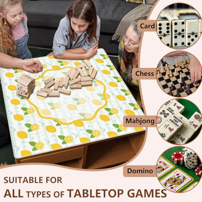 Yellow Lemon Mahjong Mat 31.5"x31.5", Summer Citrus Lemon Stripes Non-Slip Noise Reduction Gaming Mat for American Mahjong Poker Card Board Games Dominoes - color: Citrus Lemon