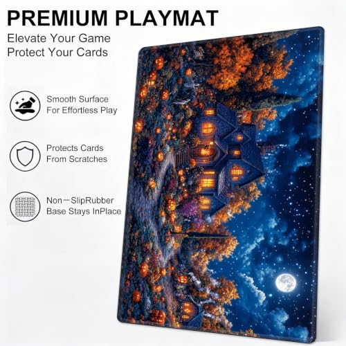 for MTG Playmat, Custom Trading Card Game Mat 23.6 x 13.7 in | Autumnal Pumpkin Grove Premium Non-Slip Rubber Base, Water-Resistant & Stitched Edges, Personalized High-Definition Art - color: Autumnal Pumpkin Grove, size: 24" x 14" Regular