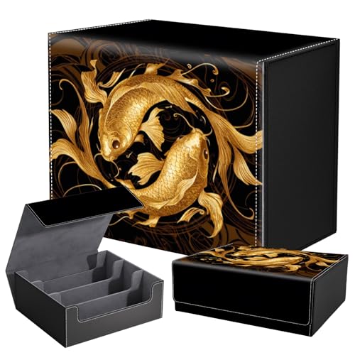 DEGDFSGR Card Game Storage Box for TCG MTG Commander Deck Box MTG Card Box Organizer Trading Card Case Magnetic Closure Creative Pattern Up to 2400 Cards, Golden Yin Yang Koi Fish - color: Golden Yin Yang Koi Fish