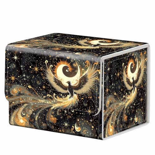 Strong Magnet for TCG MTG Commander Deck Box Playing Card Case Organizer Trading Card Case Trading Card Storage Box for Collectible Games Up to 200 Cards, Celestial Phoenix Moon Stars - color: Celestial Phoenix Moon Stars