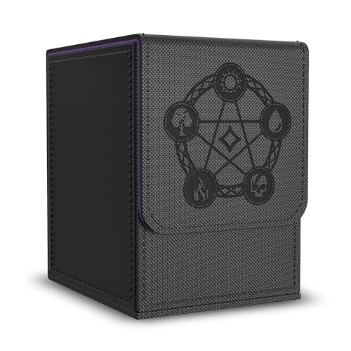 Card Deck Box with 2 Dividers, MTG Commander Deck Box Holds 100+ Double-Sleeved Cards, Leather Magnetic Deck Case Compatible with Magic TCG CCG Cards, Black - color: 2. Black 05, size: 100 Double-sleeved Cards Vertical