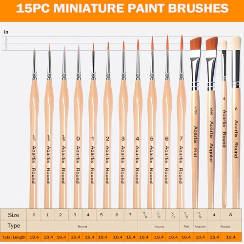 Miniature Brush Dry Brushes, Aoartix 15 Pcs Model Paintbrush Set for Acrylic Oil Watercolor Face, Detail Dry Brushes for Models Miniatures Small Digital Crafts Painting Supplies- Triangular Handles - color: Wood