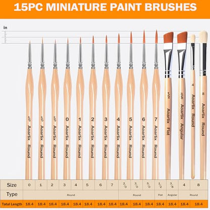 Miniature Brush Dry Brushes, Aoartix 15 Pcs Model Paintbrush Set for Acrylic Oil Watercolor Face, Detail Dry Brushes for Models Miniatures Small Digital Crafts Painting Supplies- Triangular Handles - color: Wood