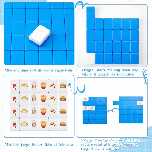 Blue Pink 2 Players Mahjong Block Set, Mahjong Tile Game with 50 Tiles with 12 Different Patterns, Animal and Food Pattern, Portable Mahjongg Set with A Carry Bag（Includes Instruction Manual） - color: Blue