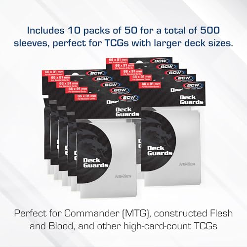 BCW Deck Guard - Double Matte Card Sleeves | 500 Count Box (10 Packs of 50 Sleeves) |Acid-Free, No PVC | Fits 2.5" x 3.5" Game Cards | Archival Safe Sleeves for Card Protection (White) - color: White
