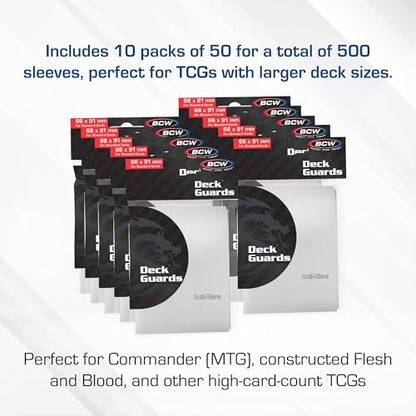 BCW Deck Guard - Double Matte Card Sleeves | 500 Count Box (10 Packs of 50 Sleeves) |Acid-Free, No PVC | Fits 2.5" x 3.5" Game Cards | Archival Safe Sleeves for Card Protection (White) - color: White