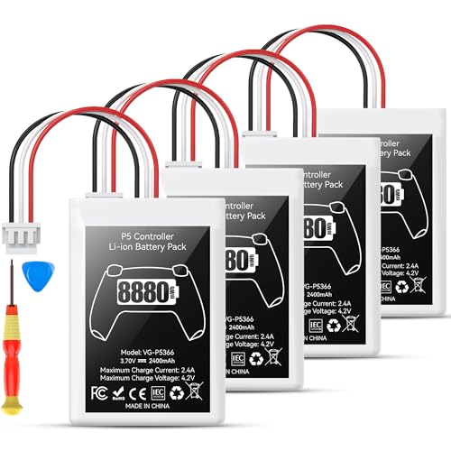 Kosker PS5 Controller Battery Replacement Kit Compatible with PlayStation 5 Original Controller, 8880mWh High Capacity PS5 Controller Battery with Extra Repair Tools Kit for Extended Gaming, 4 Packs - style: PS5 Style-4P