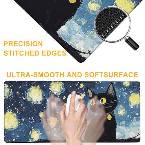 Large Gaming Mouse Pad Starry Night Cute Cat Extended Computer Keyboard Mousepad with Non-Slip Rubber Base Stitched Edge Waterproof Big Long Laptop Pad for Gamer Office Home 35.4"X 15.7" - color: Anime Neon Purple City