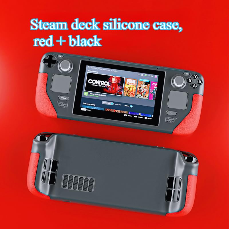 Steam Deck Protective Case - Lightweight Shockproof Silicone Cover with Anti-Slip Grip | Full Body Protection for Valve Gaming Console | Travel-Friendly Case & Accessories (Red + Black) - color: Red + Black
