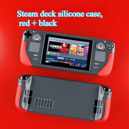 Steam Deck Protective Case - Lightweight Shockproof Silicone Cover with Anti-Slip Grip | Full Body Protection for Valve Gaming Console | Travel-Friendly Case & Accessories (Red + Black) - color: Red + Black