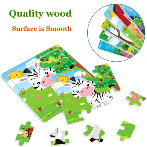 Puzzles for Kids Ages 4-6, 10 Pack of 20 Piece Wooden Jigsaw Puzzles for Toddlers Ages 3-5 Jigsaw Puzzle for Toddler Children Learning Educational Puzzles Toys for Boys and Girls.