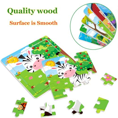 Puzzles for Kids Ages 4-6, 10 Pack of 20 Piece Wooden Jigsaw Puzzles for Toddlers Ages 3-5 Jigsaw Puzzle for Toddler Children Learning Educational Puzzles Toys for Boys and Girls.