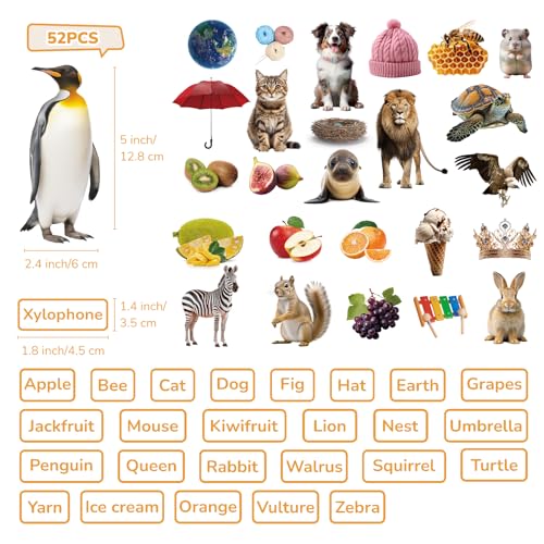 CHEFAN Felt Flannel Board Story Pieces, Precut Flannel Figures Graph Animals, Fruits, Object with Words Matching Games for Preschool Toddlers 52 Pcs - color: D-alphabet