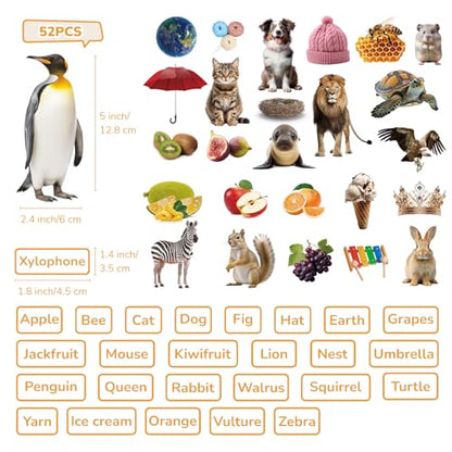 CHEFAN Felt Flannel Board Story Pieces, Precut Flannel Figures Graph Animals, Fruits, Object with Words Matching Games for Preschool Toddlers 52 Pcs - color: D-alphabet