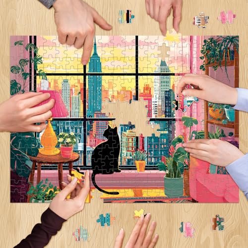 500 Pieces Jigsaw Puzzles for Adults, Black Cat in City Jigsaw Puzzle - style: Black Cat in City