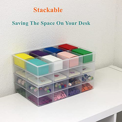 2 Pack Fixed 8 Grids Clear Plastic Organizer Sorting Tray and Transparent Storage Divider Box Container Case for Hardware, Craft, Sewing Kit, Office Supplies, Small Parts - size: Fixed 8 Grids