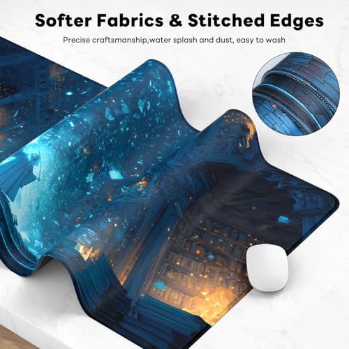 Large Gaming Mouse Pad, XL Desk Protector, Non-Slip Base | 31.5x15.7 in Extended Desk Mat with Stitched Edges for Keyboard, Work, Game, Office, Home PC and Laptop - color: Magic Library