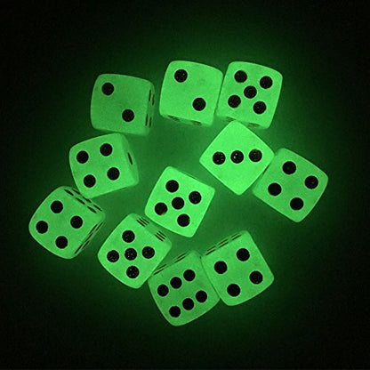 SmartDealsPro 10-Pack D6 Six Sided Glow in the Dark Dice Die for DND, MTG, RPG, Tenzi, Farkle, Yahtzee, Bunco, Teaching Math, Table Board Game (16mm Golden dots（10pcs）) - size: 16mm golden dots（10pcs）