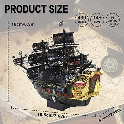 Piececool 3D Metal Puzzles for Adults, The Queen Anne's Revenge Pirate Ship Model Kits, 3D Watercraft Model Building Kit, DIY Craft Kits Difficult 3D Puzzles for Family Time - color: Anne's Revenge