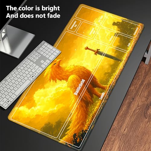 MTG Playmat with Zones, TCG Card Game Play Mat with Stitched Edges, Non-Slip Rubber Base Gaming Desk Mat, Smooth Surface 24 x 14 Inch, Golden Chocobo - color: Golden Chocobo, size: Zone 1