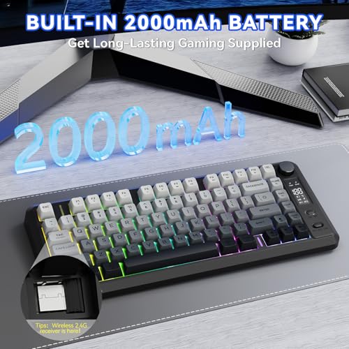 ZIYOU LANG M75 Wireless Gaming Keyboard, RGB Backlit Rechargeable 2000mAh Battery, Small Membrane But Mechanical Feel Keyboard with Smart Display & Knob, PBT Gradient keycaps for PC, MAC-Moonlit Night - color: Moonlit Night