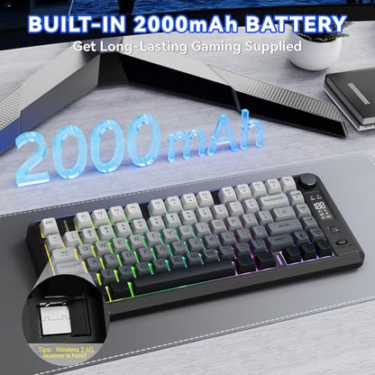 ZIYOU LANG M75 Wireless Gaming Keyboard, RGB Backlit Rechargeable 2000mAh Battery, Small Membrane But Mechanical Feel Keyboard with Smart Display & Knob, PBT Gradient keycaps for PC, MAC-Moonlit Night - color: Moonlit Night