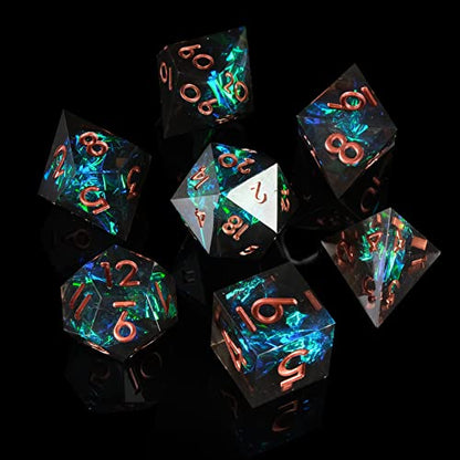 Sharp Edge DND Dice Set Handmade 7 Accessories Dice for Dungeons and Dragons TTRPG Games, Multi-Sided RPG Polyhedral Resin Sharp Edge Dice Roleplaying Games - color: Green Brown New