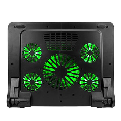 Enhance Gaming Laptop Cooling Pad Stand with LED Cooler Fans, Adjustable Height, & Dual USB Port for 17 inch Laptops - 5 Ultra Quiet High Performance Fans 2630 RPM & Built-in Bumpers - Green - color: Green