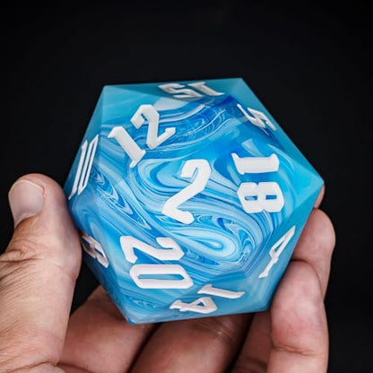 D20 Single Dice 55mm, 20 Sided DND Dice, Giant D20 D&D Polyhedral Die Large Die for RPG, Table Games (Blue/White Number) - color: Blue With White/White Number