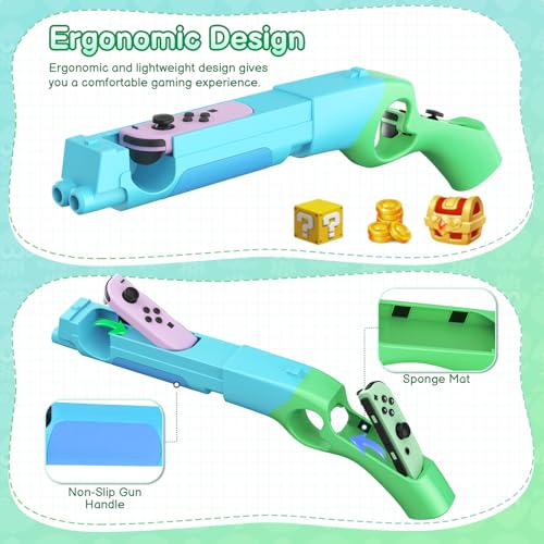 FASTSNAIL Switch Shooting Gun Controller Grips for Nintendo Switch 1/OLED | Replacement for Joy-Con Gun Holder, Switch Handle Kit, Ergonomic Design, Switch Controller Grip for Joycon 1, Blue & Green - color: Blue+Green