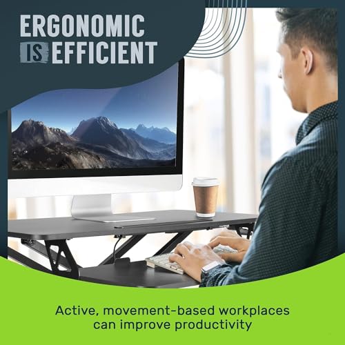 TechOrbits Standing Desk Converter-32-inch Height Adjustable, MDF Wood, Sit Riser-Black, 32" - size: 32" MDF Wood