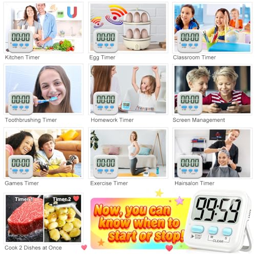 2 Pack Digital Timer for Kids Classroom Kitchen Timers for Cooking | w/ Battery, Easy to View, Alarm, Mute Mode, Count Down/Up, Magnetic, Kickstand, Hanging, Classroom Timer for Teacher Supplies - color: 2 * Classic White ( 97%+choice )