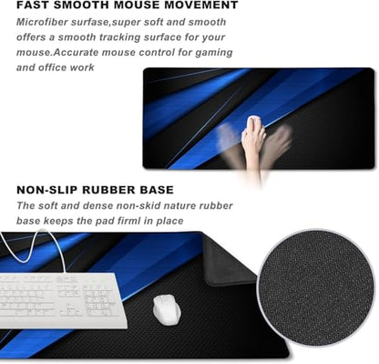 Desk Pad Large Gaming Mouse Pad Extended Keyboard Mouse Mat,Black Blue | 35.4 X 15.7 Inch Desk Pad Non-Slip Rubber Base Stitched Edge Computers Laptop Desk - color: Black Blue, size: 35.4" x 15.7"