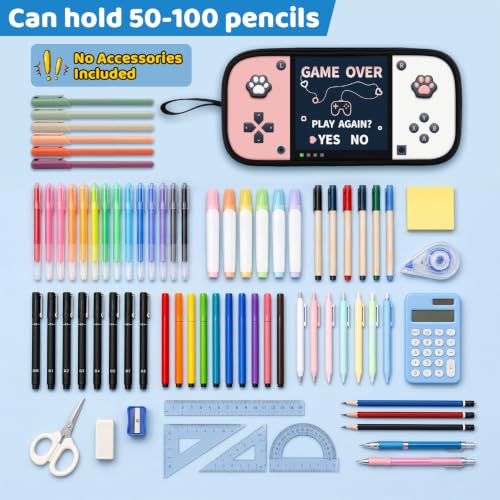 Game Controller Pencil Case for Boys Kids Teens, Large Capacity Pencil Pouch with 3 Compartments, 7 Pockets and Label Pocket for School College Office Travel (Pink & White) - color: Pink&White