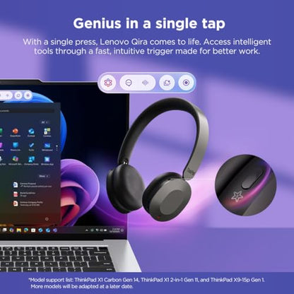 Lenovo ThinkPad Dual Mode Wireless ANC Foldable Headset 8550 (Aura Edition) – Sound by Bose, AI Noise Cancelling Mic, Microsoft Teams Certified, Bluetooth 5.3 - color: Thunder Grey, size: 2.20