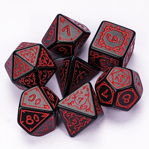DND Dice Set -D&D Polyhedral Dice (7 Pcs) Druid Dice with Leather Dice Bag for Role Playing Dice Games RPGs(Druid - Black Red) - color: Druid - Black Red