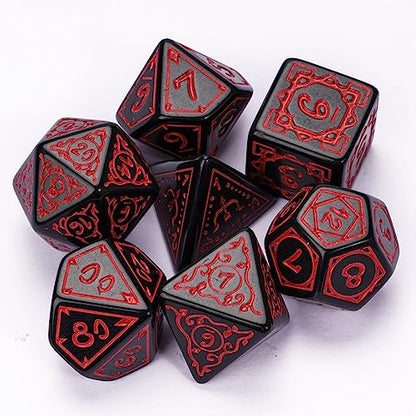 DND Dice Set -D&D Polyhedral Dice (7 Pcs) Druid Dice with Leather Dice Bag for Role Playing Dice Games RPGs(Druid - Black Red) - color: Druid - Black Red