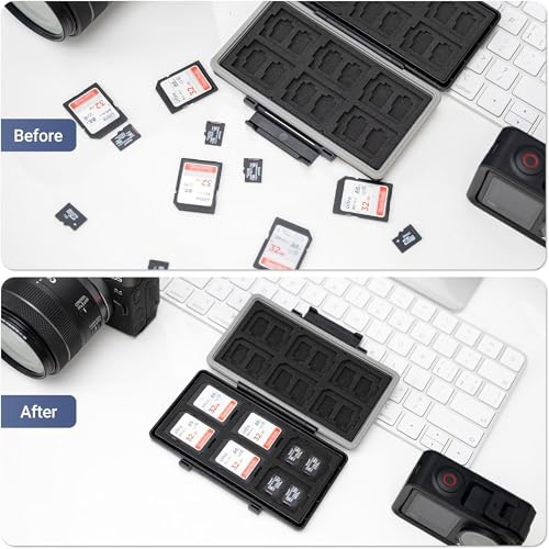 36 Slots Memory Card Case Water-Resistant Anti-Shock Memory Card Wallet for 24 Micro SD SDXC SDHC TF Cards and 12 SD SDXC SDHC Cards | Compact Micro SD Card Holder Wallet for 24 Micro SD SDXC SDHC TF Cards and 12 SD SDXC SDHC Cards, Ergonomic Locking Syst