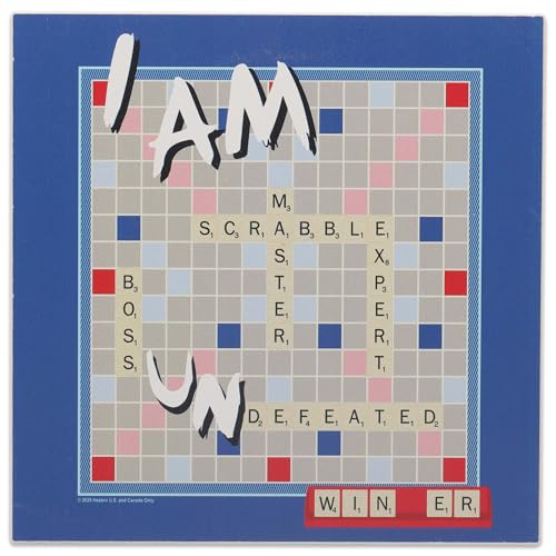 Open Road Brands Hasbro Scrabble I Am Undefeated Wood Wall Decor | Fun Scrabble Winner Sign for Game Room or Classroom - color: Blue/White