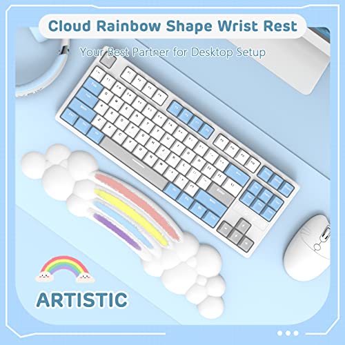 ZIYOU LANG 65% Wired RGB TKL Portable Mechanical Gaming Keyboard Dark Gray Blue Switch with Coiled Cable and White Rainbow Cloud Wrist Rest for PC Mac Gamer