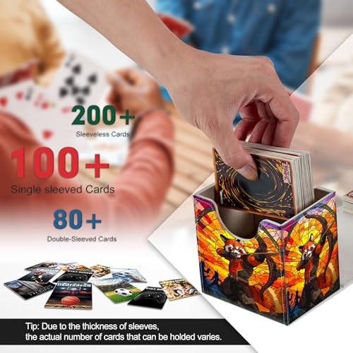 Card Deck Box, Card Storage Box Fits 100+ Single Sleeved Cards, Large Capacity PU Leather Card Storage Box with Strong Magnet for Magic Commander TCG/CCG, Fox Hunter - color: Fox Hunter