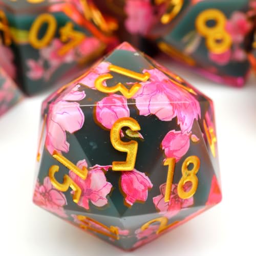 XENOLUX Resin DND Dice Set Polyhedral RPG Dice with Botanical Floral Inclusions, Tabletop Roleplaying Accessory for Dungeons and Dragons (L5) - color: L5