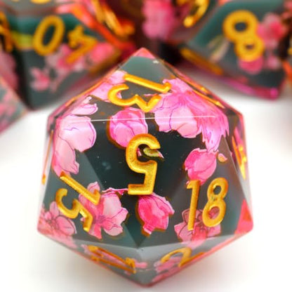 XENOLUX Resin DND Dice Set Polyhedral RPG Dice with Botanical Floral Inclusions, Tabletop Roleplaying Accessory for Dungeons and Dragons (L5) - color: L5