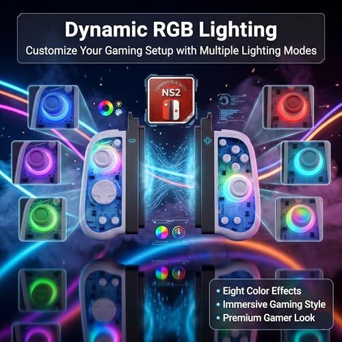 Ynnevation Hall Effect Controller Compatible with Switch, Switch OLED Lite and Switch 2 with Magnetic Charging Adapters Included Wireless RGB Gamepad with Programmable Back Buttons Turbo Motion Control