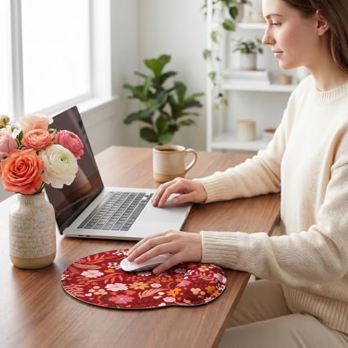 KONVINIT Ergonomic Mouse Pad with Wrist Rest, Small Mousepad with Non-Slip Rubber Base and Smooth Surface, Red Mouse Pads for Desk, Office Desk Accessories - color: Red Flowers