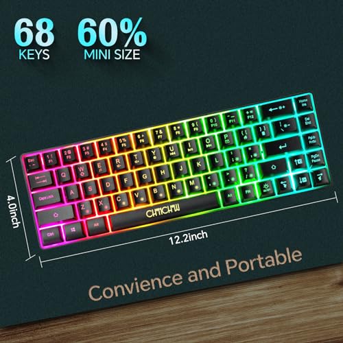 60% Gaming LED Keyboard RGB 68 Keys Layout Wired Keypad with 10 Preset Effects Mechanical Switch Feel Compatible with PC Mac Linux Xbox one PS4 PS5